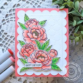 Sunny Studio Stamps: Frilly Frame Eyelet Lace Dies Pink Peonies Birthday Card by Juliana Michaels