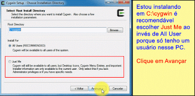 Instalando Cygwin no C dois pontos 