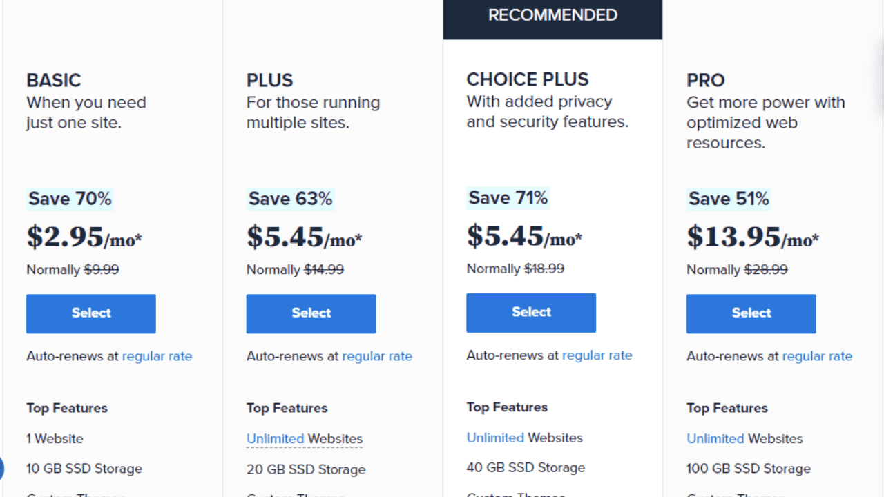 Bluehost Shared Web Hosting Plans and Pricing
