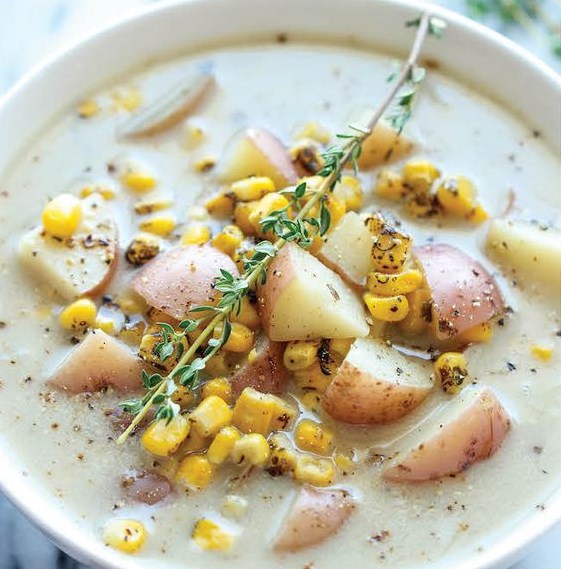 SLOW COOKER POTATO AND CORN CHOWDER #Vegetarian #Crockpot