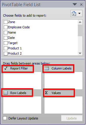 PivotTable Field List Window