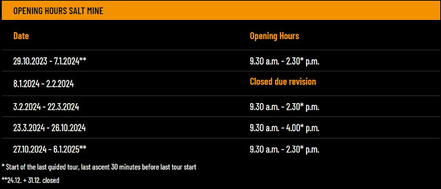 OPENING HOURS SALT MINE