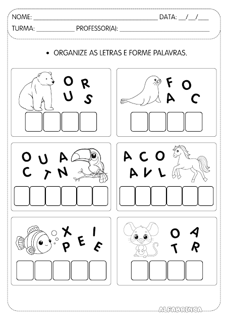 atividades formar nomes de animais