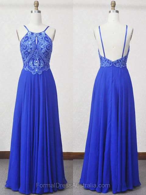 A-line Chiffon Scoop Neck with Beading Floor-length Formal Dresses