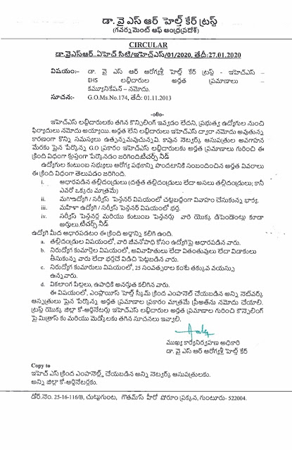 AP EHS YSR HealthCare Scheme eligibility criteria for Teachers and Employees Released..