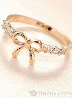 Elegant Korean Style Bow Knot Diamond Alloy Ladys Ring