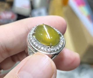 Batu Natural Idocrase Bio Solar Aceh Giwang Melintir IDC024 Glossy Klimis Ikatan Perak Mewah