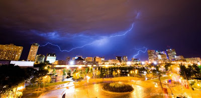 Lightning Strikes in Winnipeg - My Home Town - photo credit Isaac Hofer