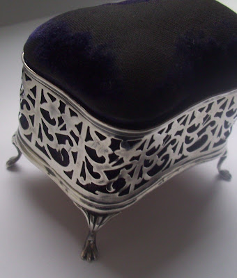 antique solid silver pin cushion / box birm 1906