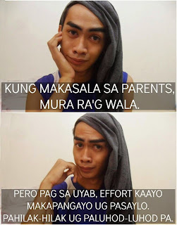 The difference if  you did something wrong to your parents and to your girlfriend or boyfriend. in parents no effort moves to say sorry in girlfriend with effort with crying effect to ask for forgiveness funny bisaya meme by megan romero besh