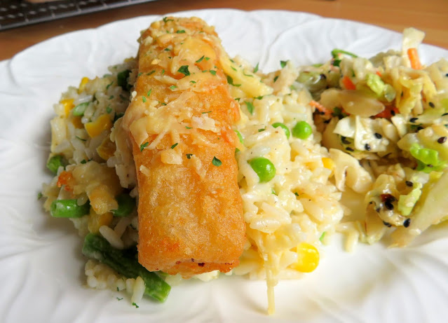 Fish Stick Casserole with Cheesy Vegetable Rice