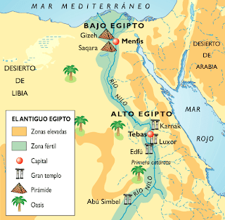 Resultado de imagen de Localiza y escribe en el mapa: Desierto de nubia,desierto de Libia,desierto Arábigo,delta del nilo,alto Egipto, bajo Egipto,menfis, Tebas,gizeh.