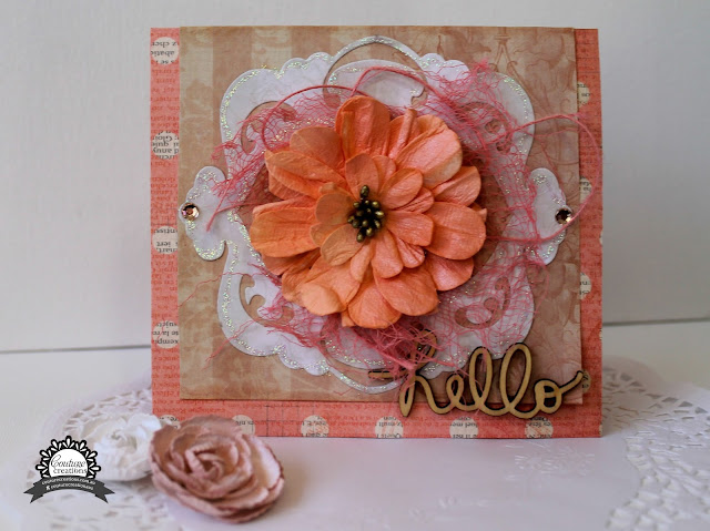 Hello card for Couture Creations by Bernii Miller using the Vintage Rose collection and nesting dies. 