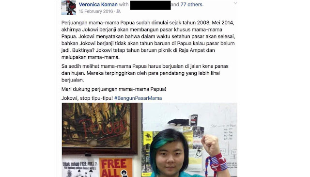 Terungkap status facebook Veronica Koman pada tahun 2016