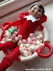 Elf on the Shelf in marshmallow bath