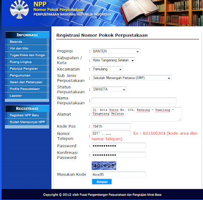 Cara registrasi Nomor Pokok Perpustakaan (NPP)