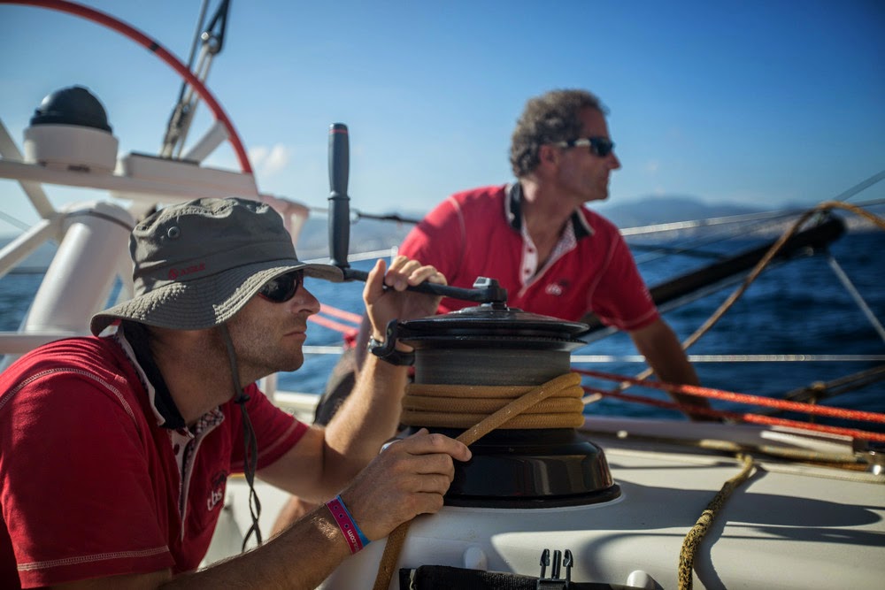 Michel Desjoyeaux et Nicolas Lunven sur la Volvo Ocean Race 2014.