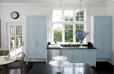 Light Blue Kitchen Accessories on This Light Blue Kitchen Looks Great Against The Dark Wood Floors