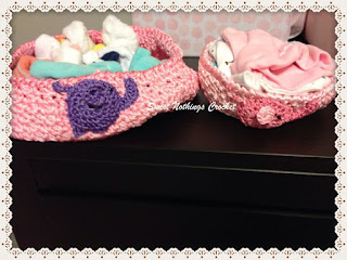 Sweet Nothings Crochet free crochet pattern blog, photo of the nesting basket sent by the client with baby clothes inside it