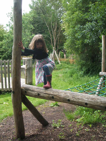 having fun climbing on the wooden play equipment at windmill hill city farm