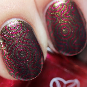 Moonflower Polish Candy Apple stamped over Fall Harvest using Über Chic 22-03 plate