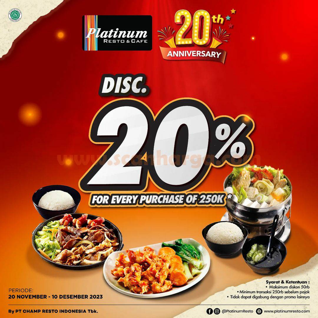 Promo PLATINUM Resto 20th ANNIVERSARY Diskon 20%