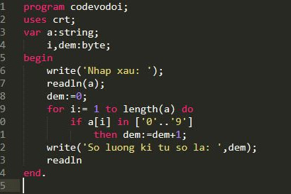 Pascal - Nhập một xâu S từ bàn phím và đếm số lượng kí tự số trong xâu sau đó in ra màn hình