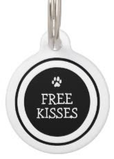 Pet ID Tag - Black & White - Free Kisses Pet Nametag