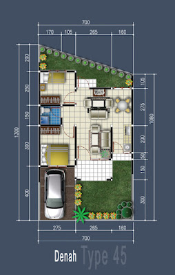 Minimalist design drawing house plan type 45 