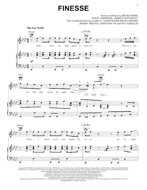 bruno mars, finesse, sheet music, piano notes, chords, cardi b, composition, transpose, keyboard, guitar, tabs, klavier noten, download, pdf, free