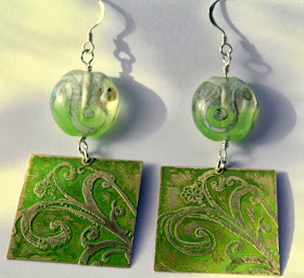 Terpsichore (the Muse of Dance): etched Vintaj brass, patina, lampwork glass, sterling silver findings, OOAK earrings :: All Pretty Things