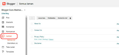 Mengenal Menu Pada Blogger