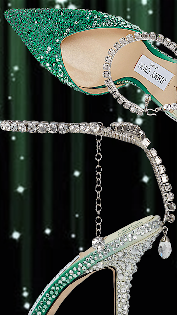 ♦Emerald green Jimmy Choo Saeda satin pumps with Swarovski crystals #brilliantluxury