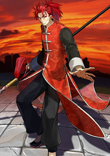 Chu Chulainn (Lancer) junto a su Gae Bolg, y Li Shuwen