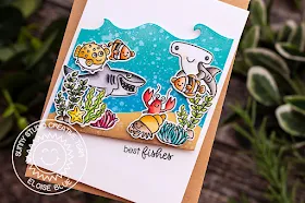 Sunny Studio Stamps: Catch A Wave Magical Mermaids Oceans of Joy Best Fishes Birthday Card Best Wishes Punny Card by Leanne West and Eloise Blue