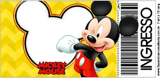 Mickey en Fondo Amarillo con Zigzags y Rojo con Lunares: Invitaciones para Imprimir Gratis.