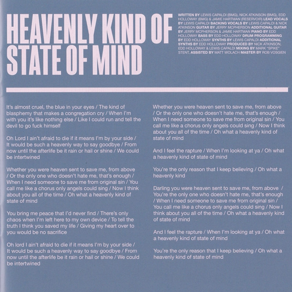 Lewis Capaldi – Heavenly Kind Of State Of Mind Lyrics