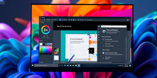 Colourful screen of Windows 11 Paint and Notepad AI features.
