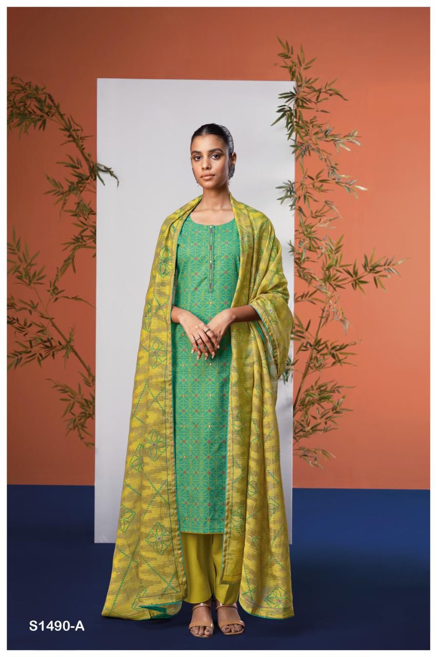 Buy Cotton Handwork Kajal 1490 Ganga Plazzo Style Suits Cata