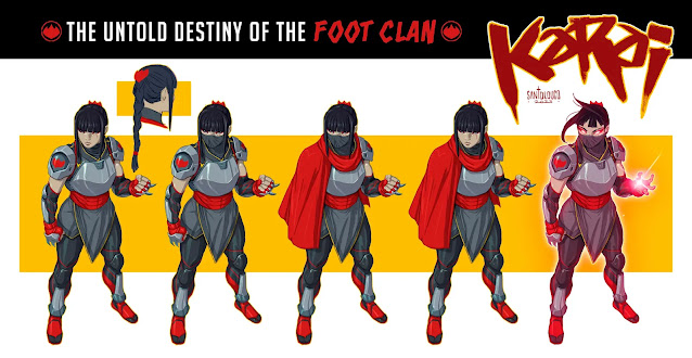 Several images of Karai in different costumes from Untold Destiny of the Foot Clan.