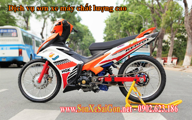 Sơn xe Exciter 135 màu trắng cam Repsol cực đẹp