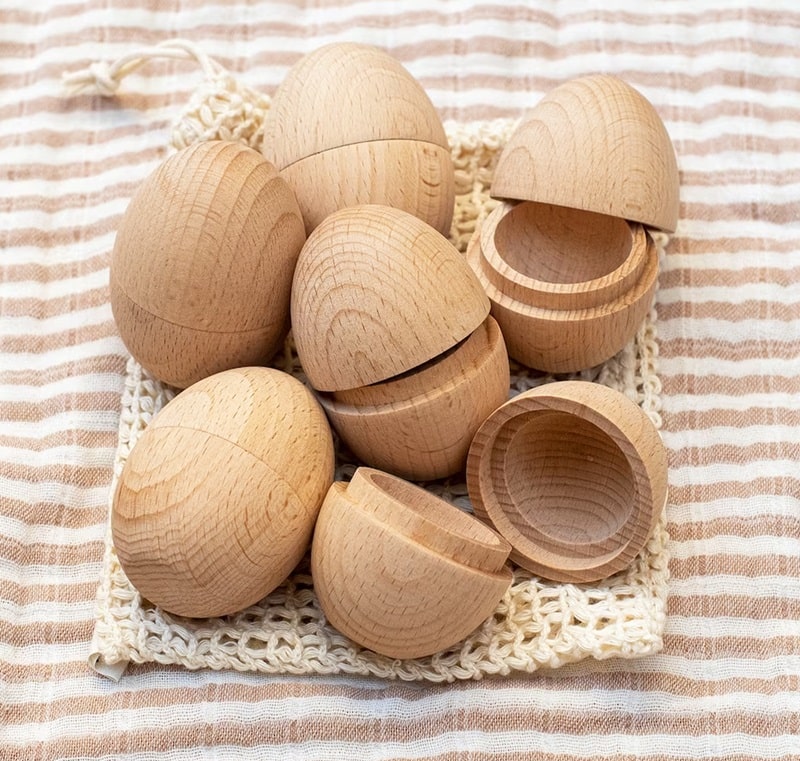Hollow wooden Easter eggs.