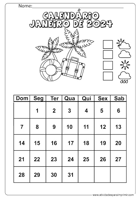 calendário 2024 para imprimir e colorir