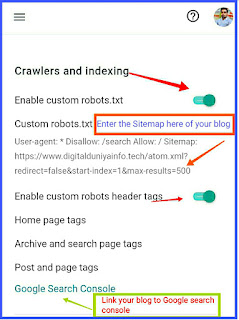 Crawlers and indexing setting of blogger