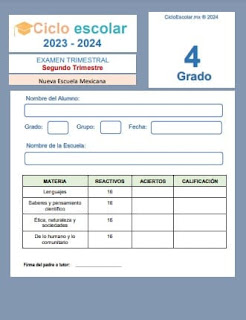 Examen Trimestral Trimestre 2 Cuarto grado 2023-2024