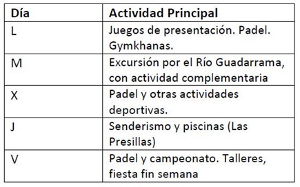 planning diario campus padel verano maspadel 2011