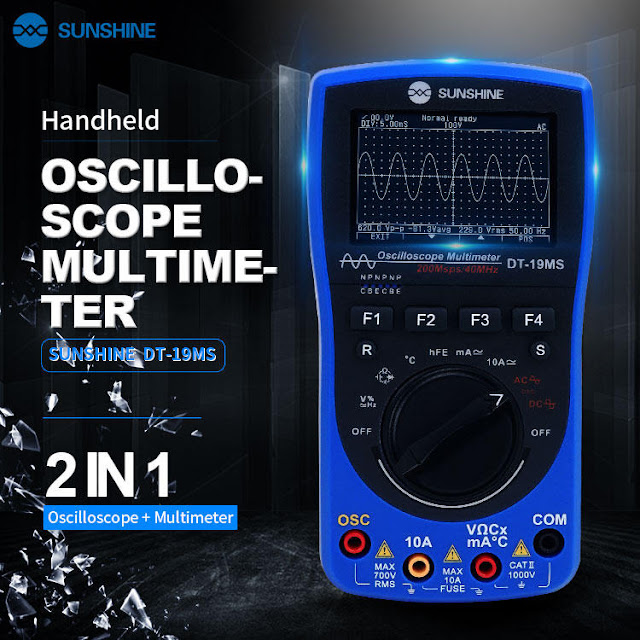 SUNSHINE DT-19MS 2 in 1 Handheld Oscilloscope Multimeter For Mobile Phone Repair Multifunction LCD Display Test Meter 