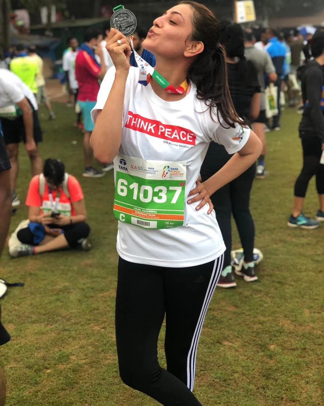 Actress Kajal Aggarwal Pics At Mumbai Marathon