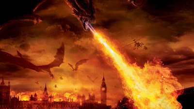 Dragons destroying a city with fire
