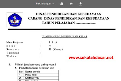 Download soal UKK mata pelajaran IPA Kelas  Soal UKK IPA Kelas 5 Beserta Kunci Jawabannya